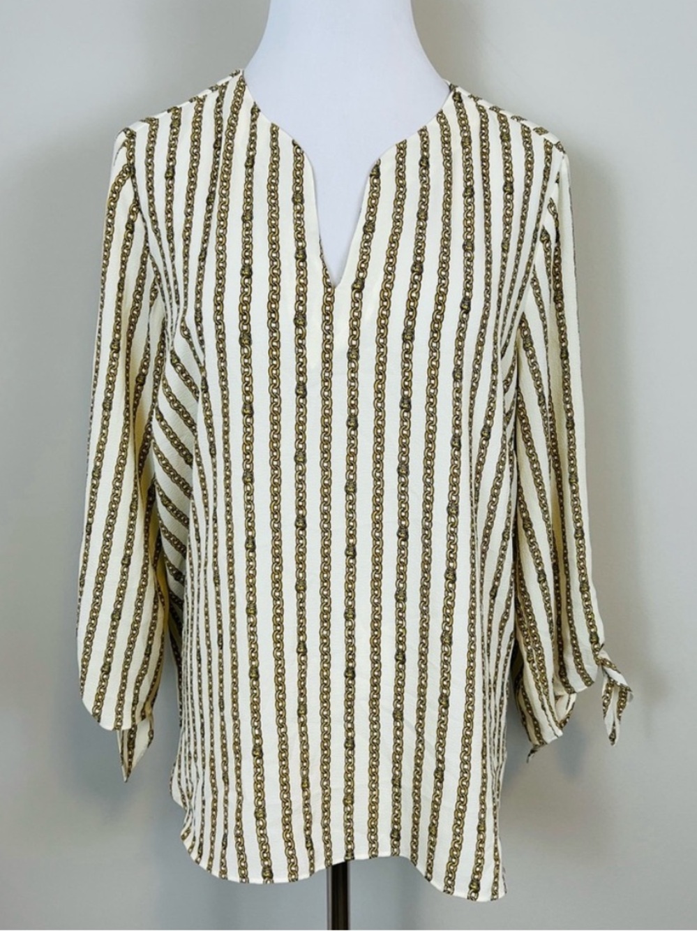 Michael Kors Cream and Gold Chain V-Neck Blouse